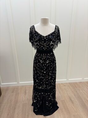 Adrianna Papell Black Floral Sequin Maxi Dress